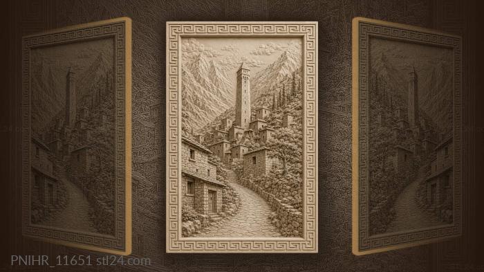 Mountain village with slender tower 3d STL model