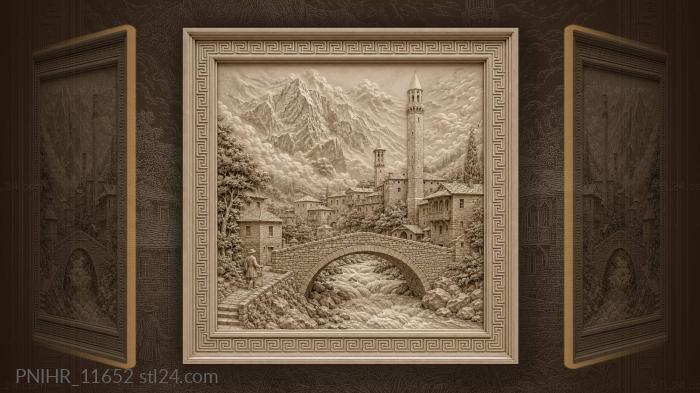 Mountain village by swift river 3d STL model