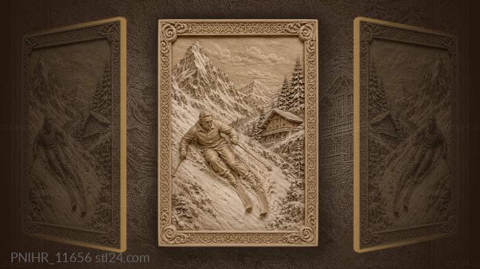Mountain skier and cozy chalet 3d STL model