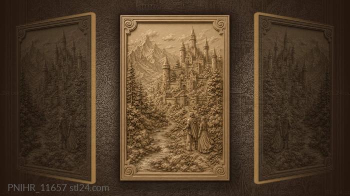 Medieval fortress in mountain valley 3d STL model