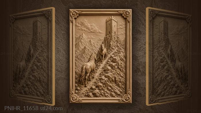 Two horses climbing toward a tower 3d STL model