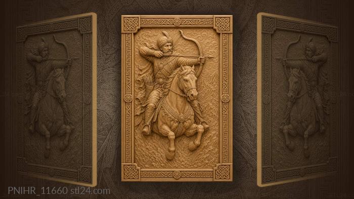 Mounted archer drawing bow with quiver 3d STL model