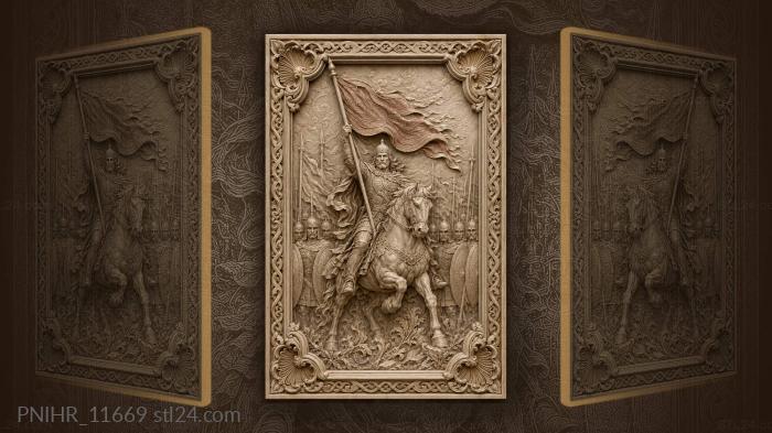 Rider lifting banner above his army 3d STL model