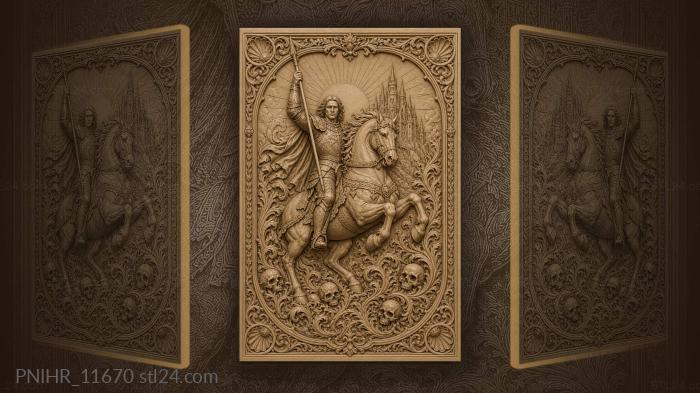 Raised spear above skulls by a gothic castle 3d STL model