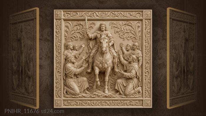 Leader raising his sword before kneeling people 3d STL model