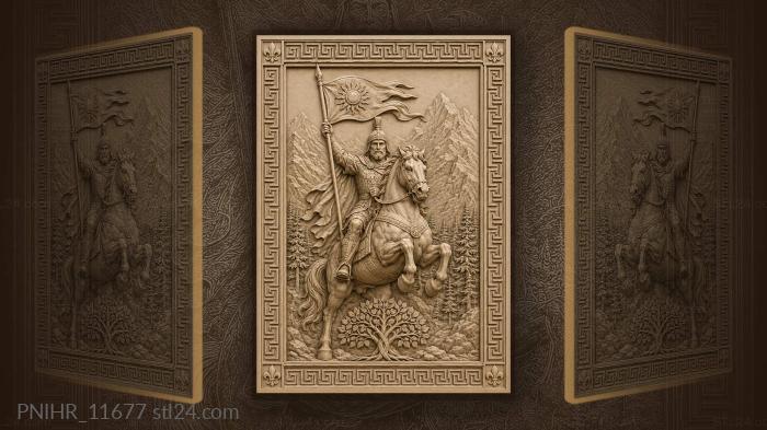 Rider with sun banner in mountains 3d STL model