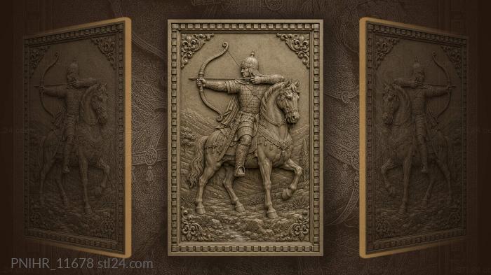 Armored archer with recurve bow walking horse 3d STL model