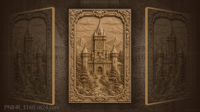 Historic fortress with central clock tower 3d STL model