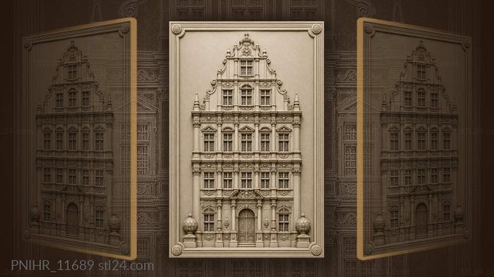 Old town building detailed facade 3d STL model