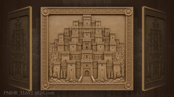 Ancient fortress towers distant meander 3d STL model
