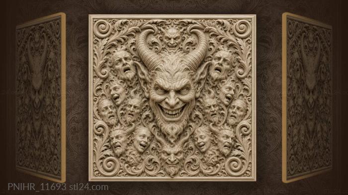 Demonic faces ornate acanthus border 3d STL model