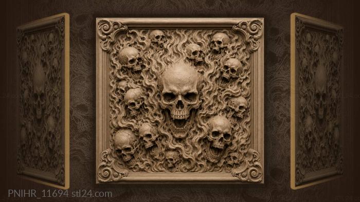Skull in flames among many skulls 3d STL model