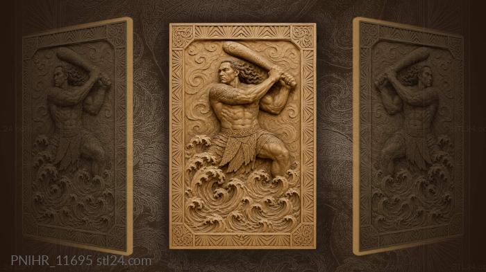 Polynesian warrior with rising waves 3d STL model