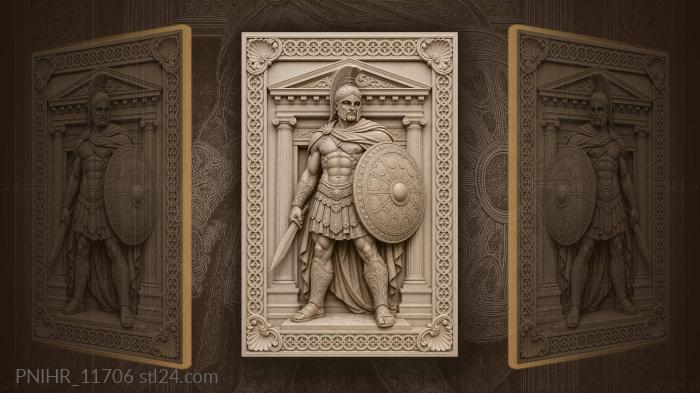Warrior draws his sword beside the temple 3d STL model