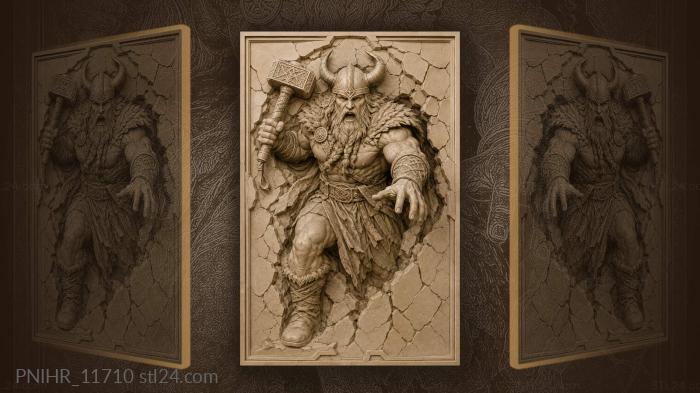 Viking with runed hammer breaking stone 3d STL model