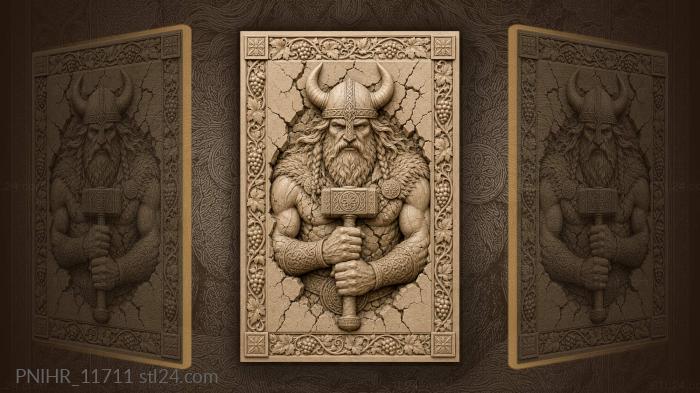 Viking in horned helmet leaving stone 3d STL model
