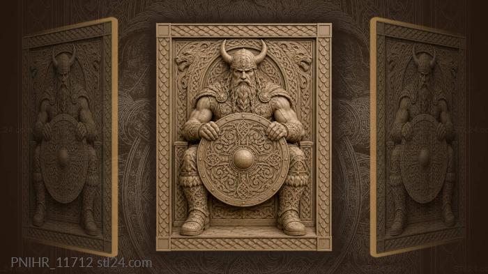 Viking in a horned helmet with a shield 3d STL model