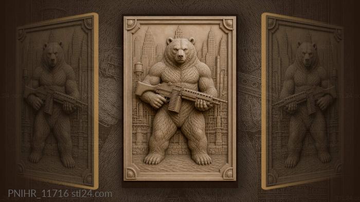 Machine gun bear before the city 3d STL model