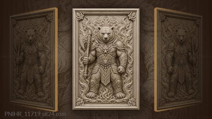 Flames swirling around the armoured bear 3d STL model