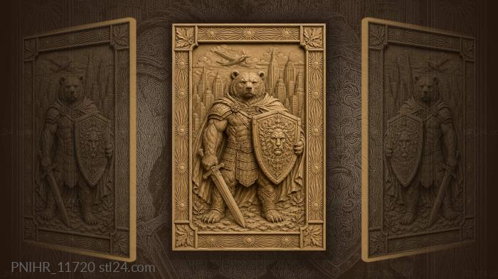 Bear warrior with shield below aircraft 3d STL model