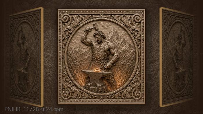 Smith striking a glowing ring on anvil 3d STL model