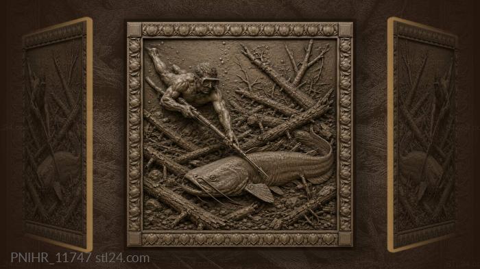 Diver spearing catfish among sunken logs 3d STL model