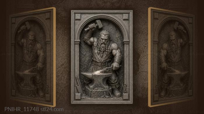 Dwarf smith hammering in arched alcove 3d STL model