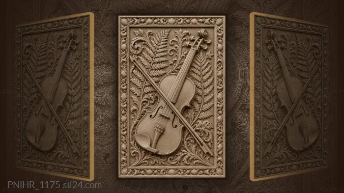 Violin with ferns floral frame 3d STL model