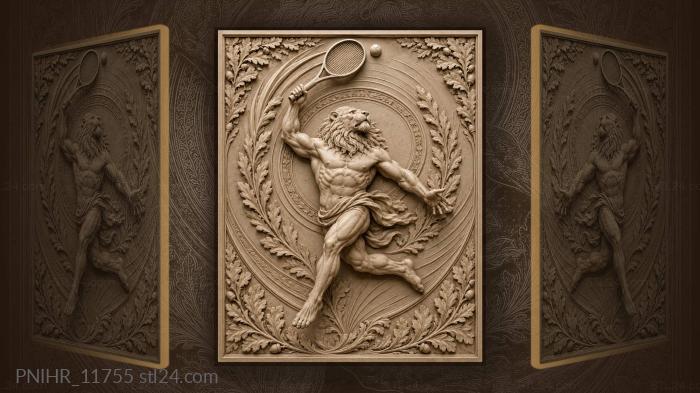Lion tennis player laurel wreaths 3d STL model