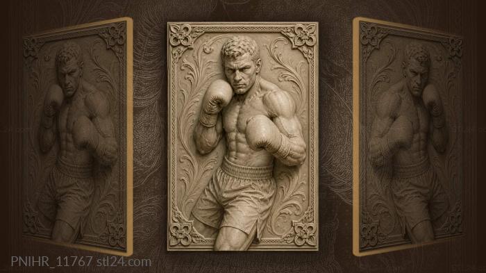 Muscular athlete keeping gloves at chest 3d STL model