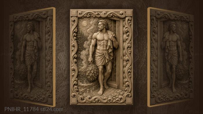 Sauna bather with birch whisk moon 3d STL model