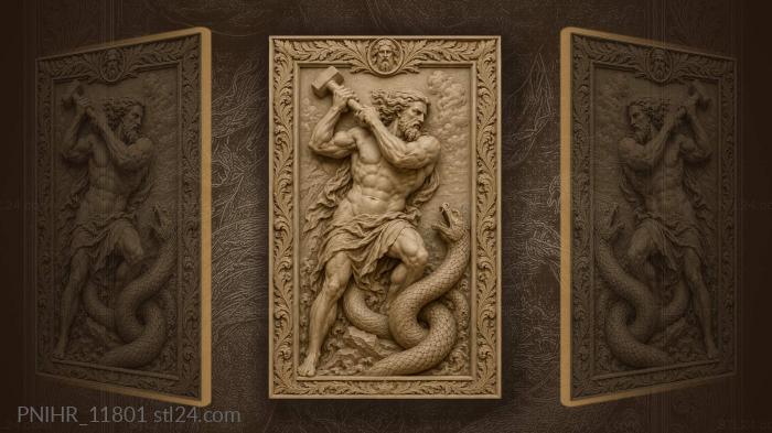 Serpent coiling around a hammer wielder 3d STL model