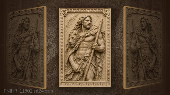Hero in a lion pelt with a staff 3d STL model