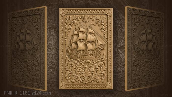 Ship among stylized waves and foliage 3d STL model
