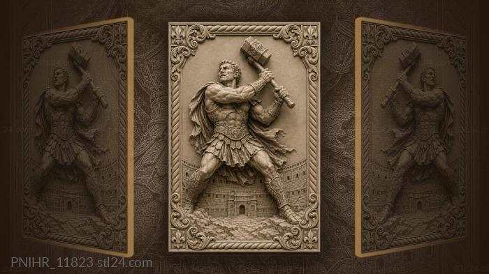 Gladiator swinging hammer above arena 3d STL model