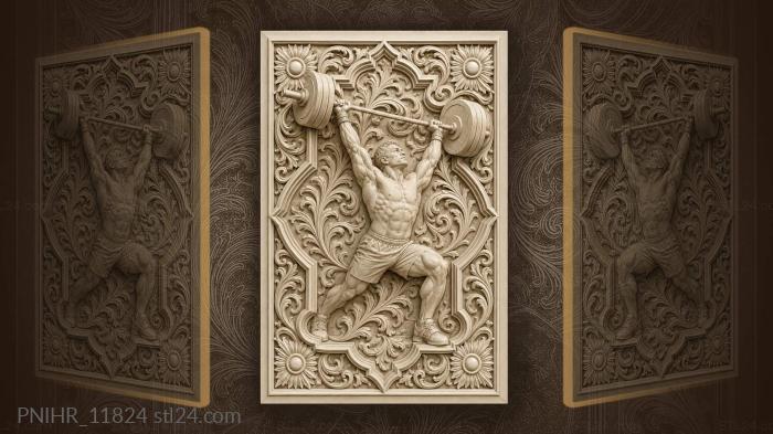 Weightlifter pressing a barbell overhead 3d STL model