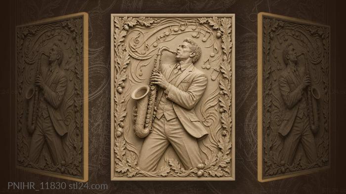 Notes swirling around a saxophone 3d STL model