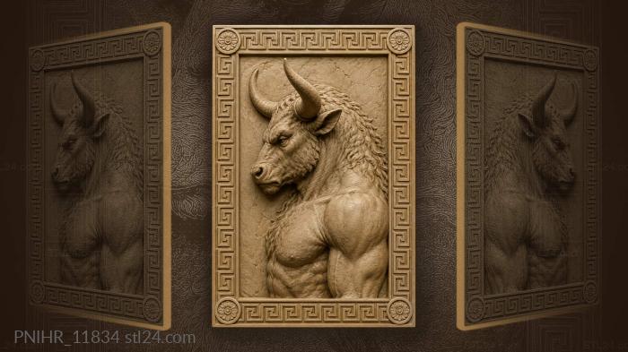 Powerful minotaur head with ornaments 3d STL model