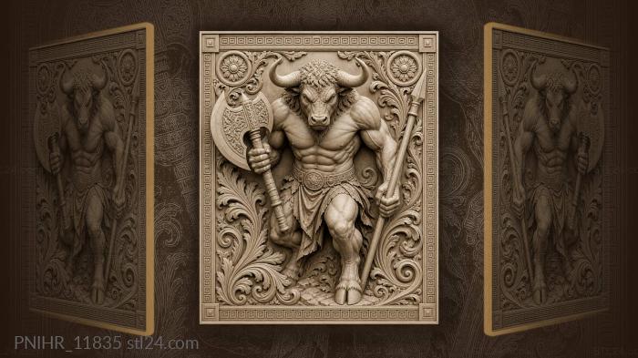 Minotaur with axe and spear ready 3d STL model