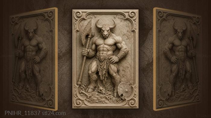 Heroic minotaur with axe and bones 3d STL model