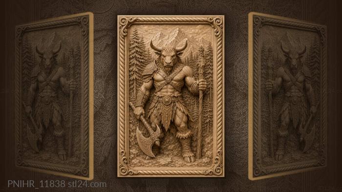 Minotaur with axe near snowy mountains 3d STL model