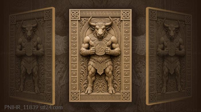 Powerful minotaur with spiral emblem 3d STL model