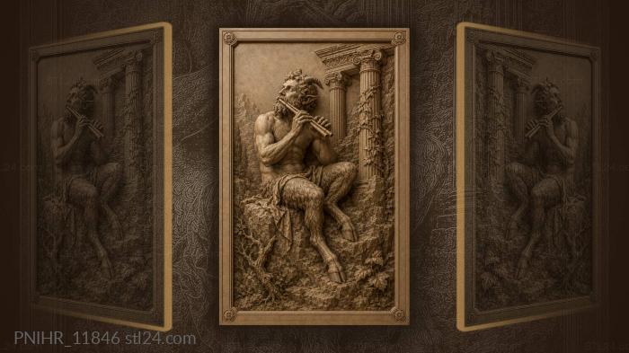 Satyr plays his flute by columns 3d STL model