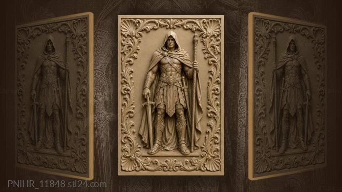 Hooded warrior with sword and staff 3d STL model