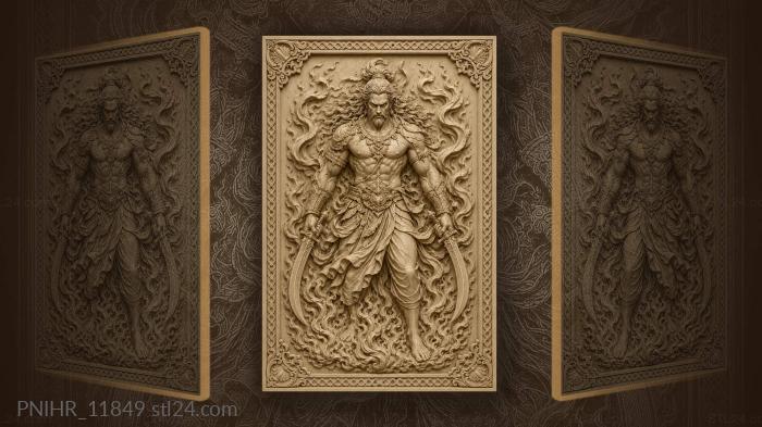 Two curved swords amid erupting flames 3d STL model