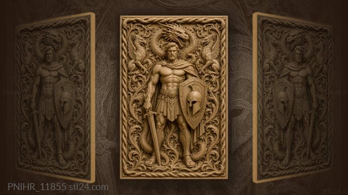 Dragon coiled around swordsman shoulders 3d STL model