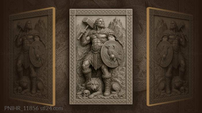 Raven shield and a wolf at his feet 3d STL model