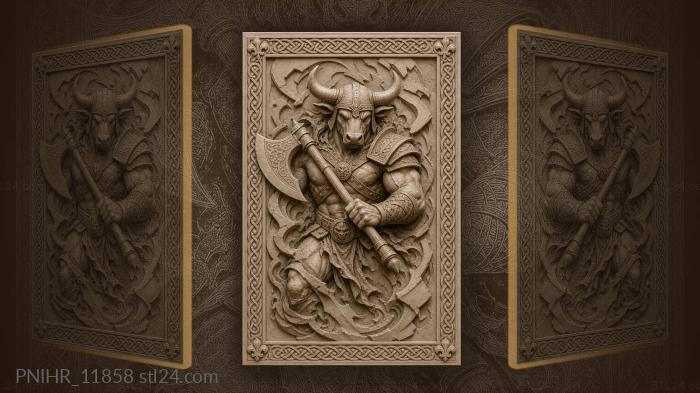Bull headed fighter with two handed axe 3d STL model