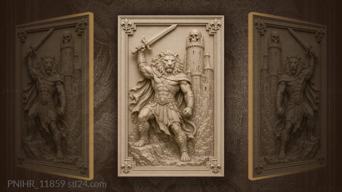 Skull on a tower behind a lion fighter 3d STL model