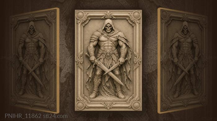 Skull faced fighter with crossed blades 3d STL model